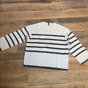 H&M Cream and Black Striped Crewneck Sweater